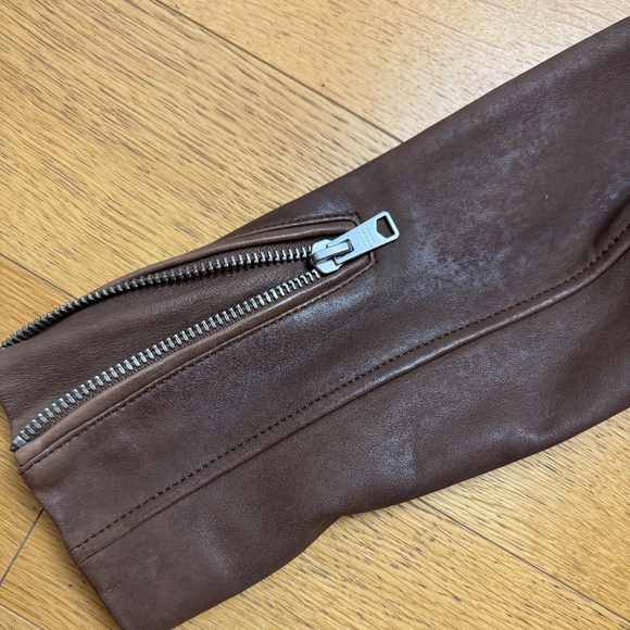 AllSaints Conroy Cognac Brown Lambskin Leather Moto Jacket (Men’s S) - Picture 7 of 8